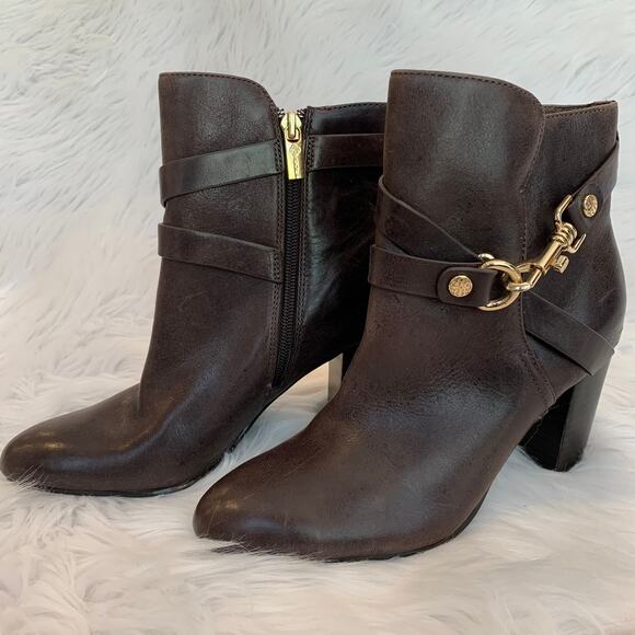 Isola Colleen Heeled Leather Ankle Boot Harness Buckle Equestrian Preppy Brown - Picture 4 of 7